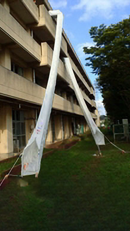 建物から展張された救助袋（斜降式）